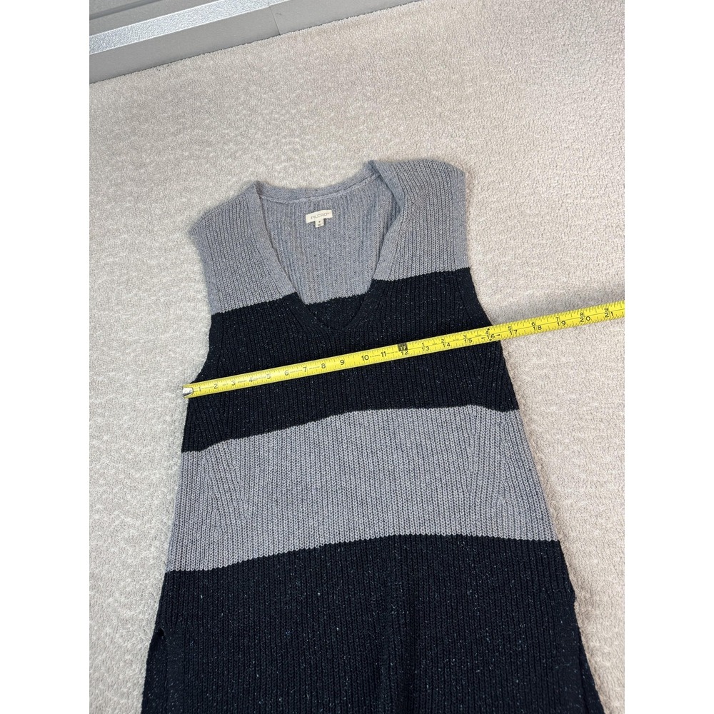 Pilcro Sweater Tunic Womens Medium Gray Black‎ Stripe V Neck Sleeveless Knit - Picture 4 of 7